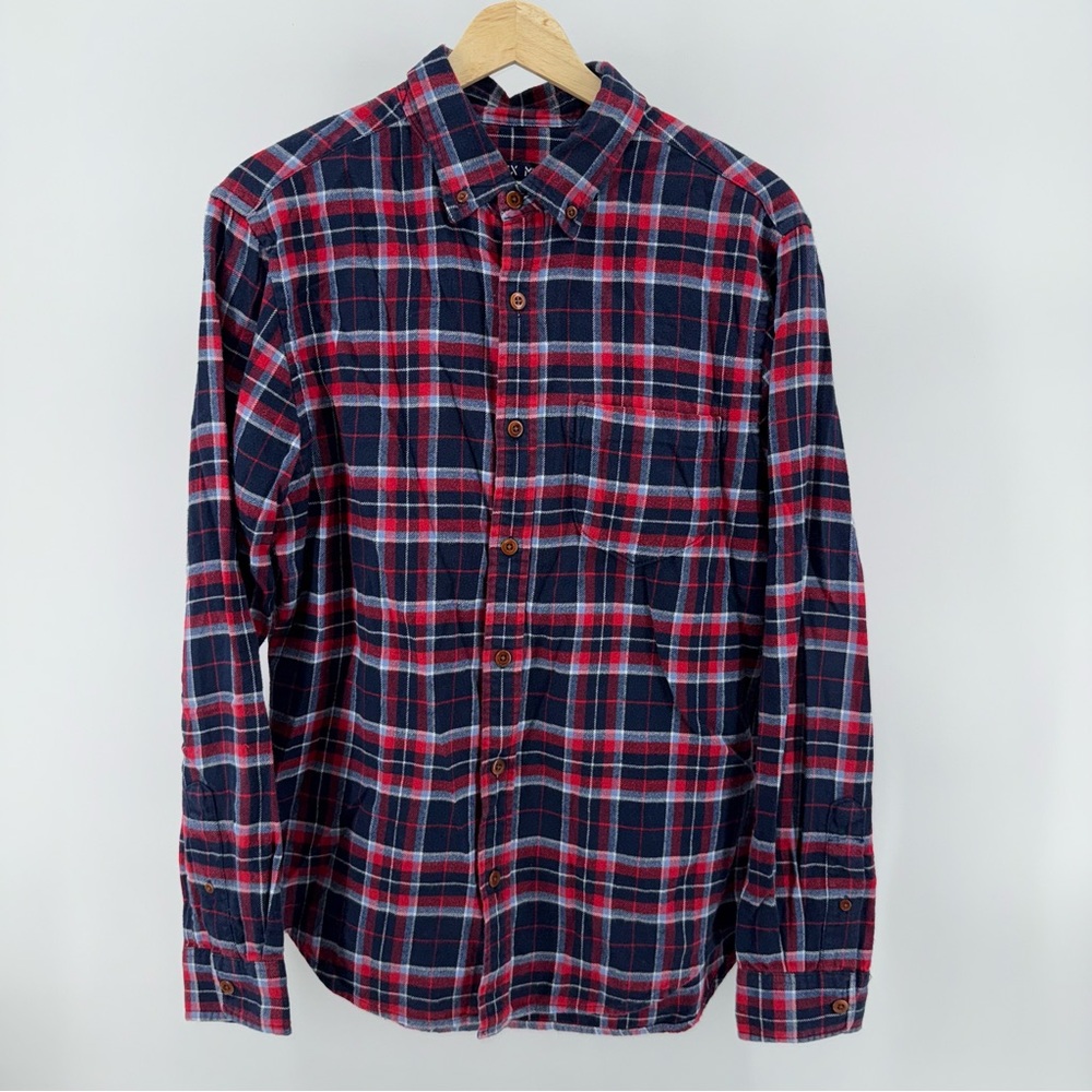 Alex Mill Navy and Red Plaid Button-Down Shirt